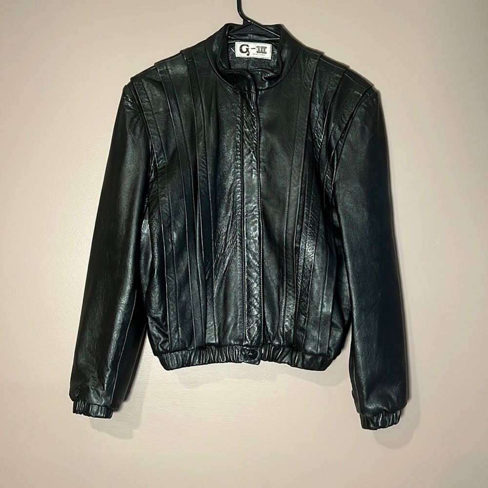 1980’s leather tapered bomber jacket with pleats